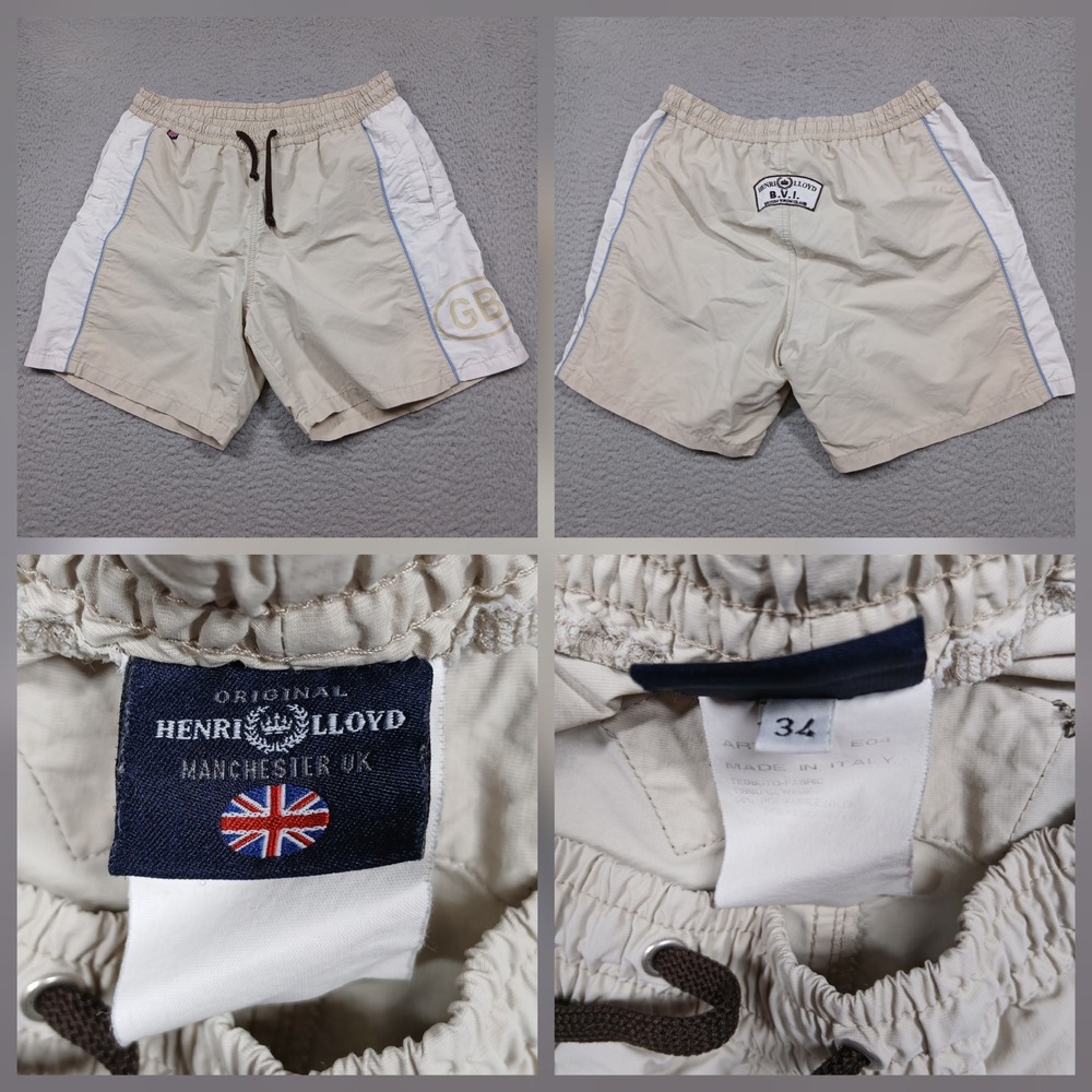 Henri Lloyd Swim Shorts Men's 34 Beige Tan Drawstring GB Logo Made in Italy
